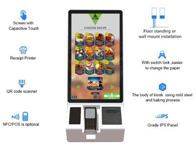 

One-two-dimensional code scanning device self service cost Ordering payment charge RFID POS System kiosk Toll Collector