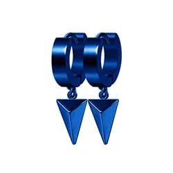 1Pair Stainless Steel Blue Hoop Earrings For Men/Women Three-dimensional Triangle Pendant Unisex Punk Gothic Metal Jewelry