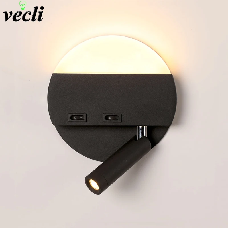 LED Wall Light With Switch Bedroom Indoor Lighting Bedside Wall Lamp USB Night LED Reading 3W LED Wall Sconce Luminaria
