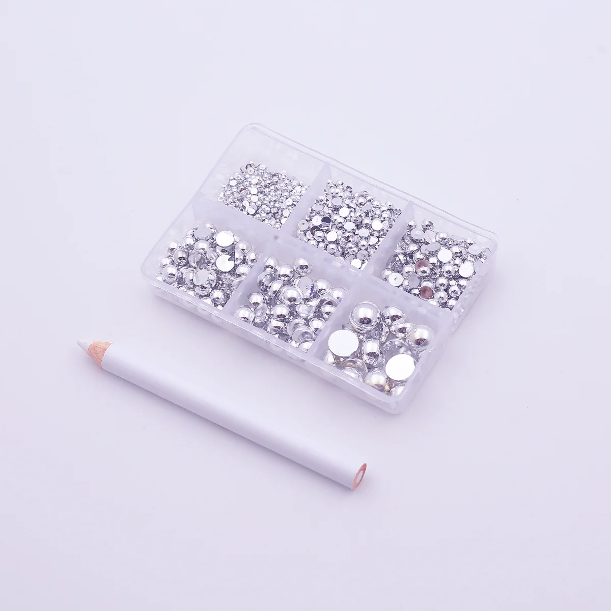 1000pcs 6 Grid Mixed Size 2-8mm Half Round Flat-back Pearl Diy Nail Art Clothing Shoes Hats Jewelry Decoration