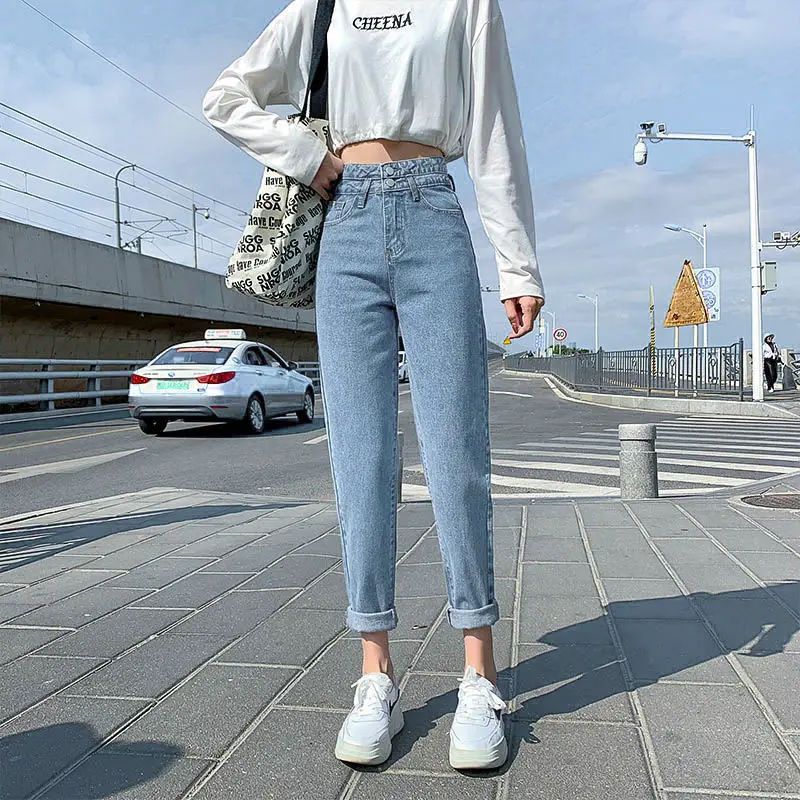 CGC 2023 Tendência Jeans De Cintura Alta Mulheres Vintage Denim Capri Calças Femininas Estilo Coreano Calças Retas Jeans y2k Streetwear