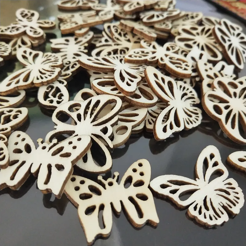 50pcs Laser Cut Wood Butterfly Embellishment Hollow Unfinished Wooden Ornaments Wooden Shape Craft Party Wedding Decoration