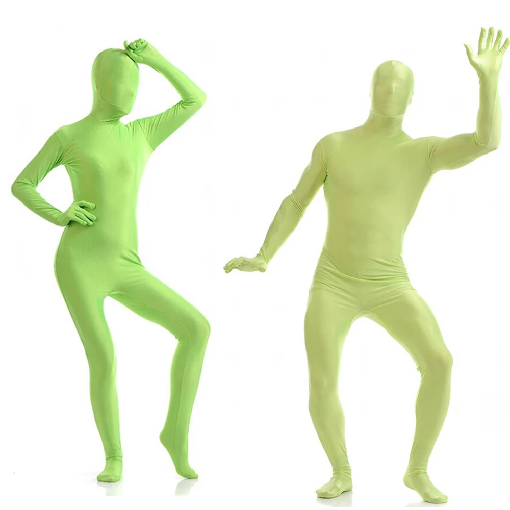 

customized for open eyes mouth add crotch free shipping Full Body Zentai Suit Grass green Tight Suits Pure Color Halloween Party