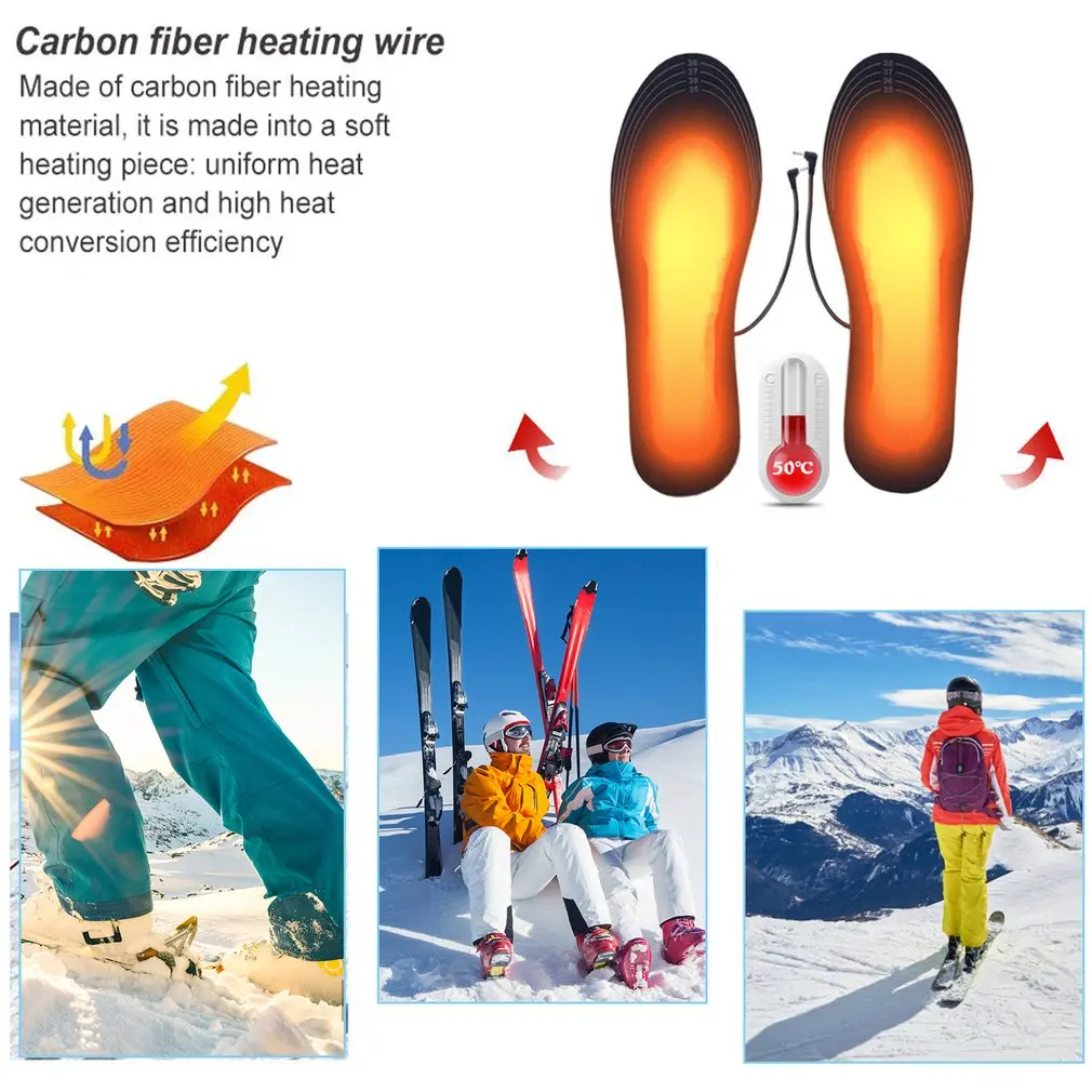 Electric Heating Inhole Outdoor USB Infrared Heating Insole Winter  Electric Heating Insole Fishing Hiking Warm Thermal Insoles