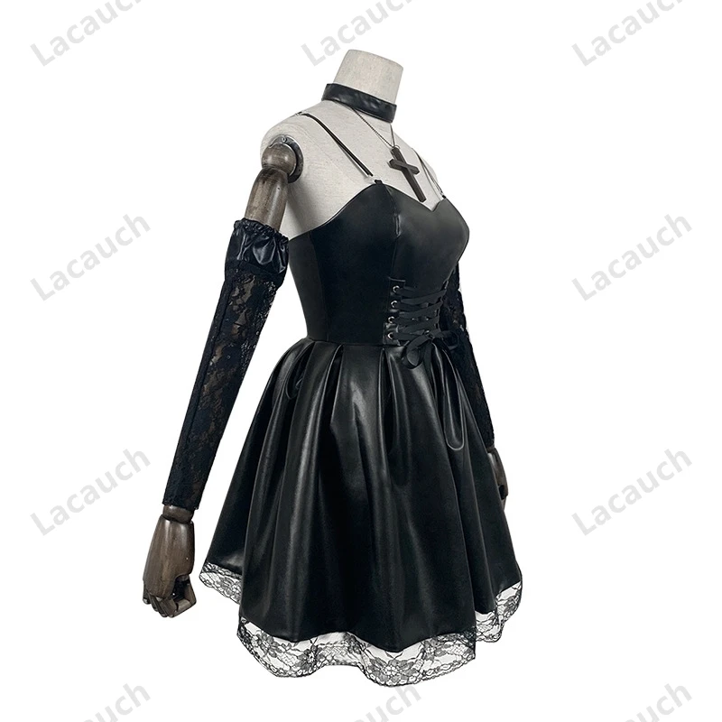 Costume de Cosplay de Death Note Misa Amane, Robe Sexy en Cuir, Bijoux de Cou, Bas, Collier, Uniforme, Tenue d'Halloween, Perruque