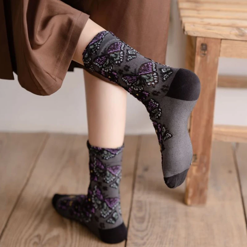 3Pair Gife For Women Winter Socks Cotton Print Folk-Custom Style   Long Socks Clothing Accessories Cute Vintage Skarpety Damskie