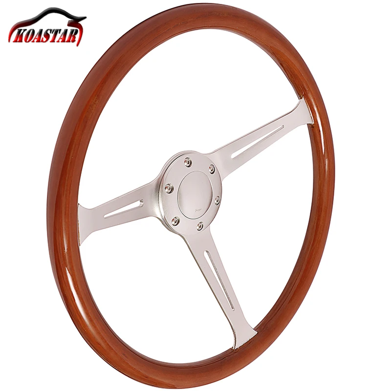 

Racing Car 380mm 15" Classic Wooden Steering Wheel Chrome Silver Spoke Vintage Classic Wood Grain Steering Wheel