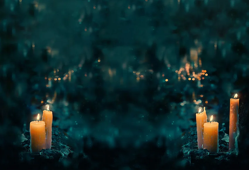 Avezano Halloween Night Photography Backdrops Burning Candle Dark Green Light Bokeh Photo Background Studio Photocall Photozone