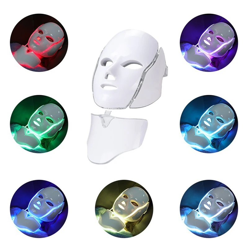 LED Light Facial Mask Machine Terapia de fótons Acne Rosto e Pescoço, Beleza LED Light Treatment, Rejuvenescimento da pele, 7 cores