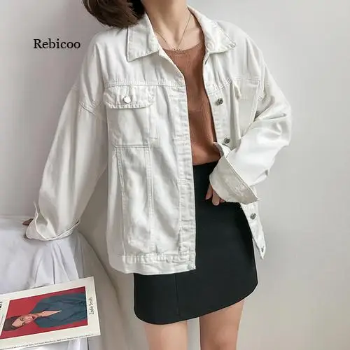 

4 color Jeans Jacket Women loose Denim Jacket Femme Elegant preppy style Bomber Jacket Basic Coats