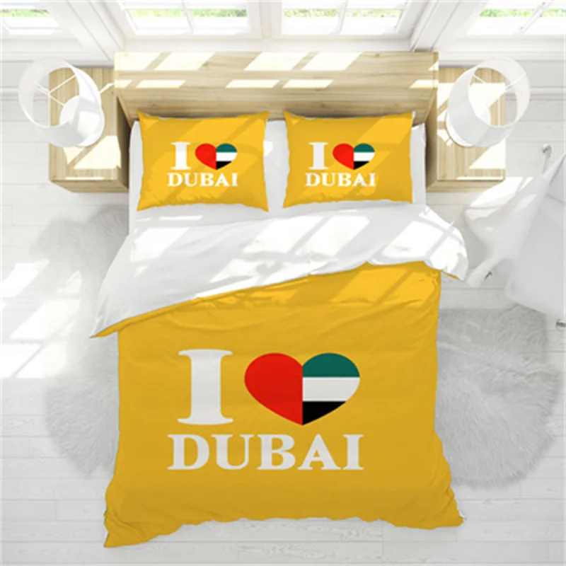 Yellow Dubai bedding Set Luxury Queen King Size 3D Digital Printing Sanded Cartoon Cute Dormitory Quilt and Pillowcases