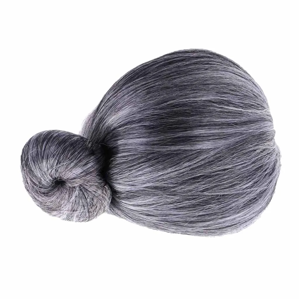 Peluca de moño corto gris de Color plateado para mujer antigua, disfraz de fantasía para Cosplay, novedad