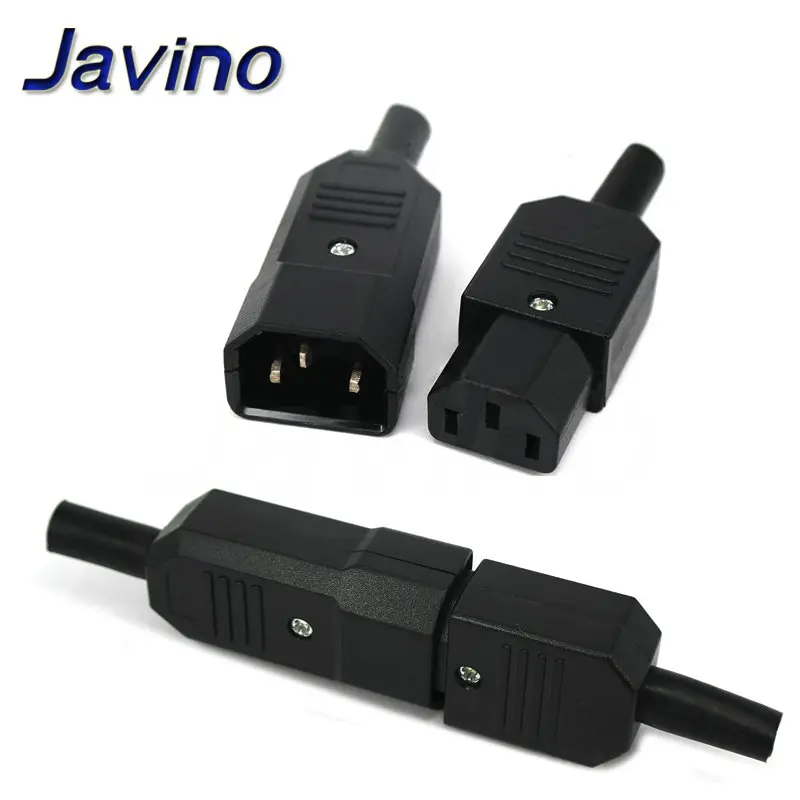 Straight Cable Plug Connector C13 C14 10A 250V Black female&male Plug Rewirable Power Connector 3 pin AC Socket