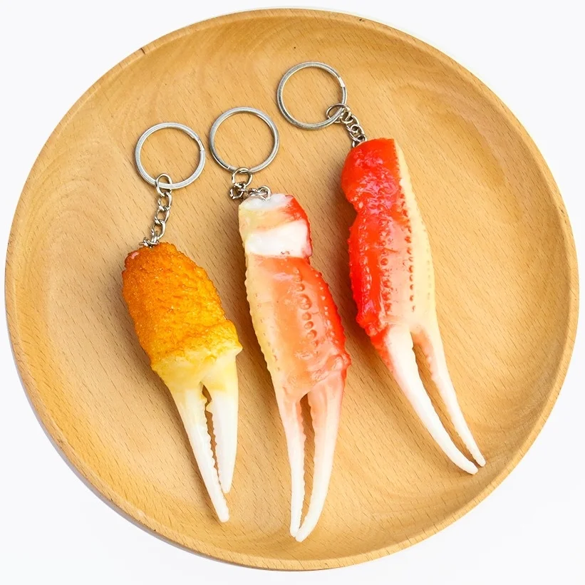 Funny Sea Food Shrimp Crab Leg Keychain Pendant Children Toy Crab Claws Keyring Decor Ornament Display Resturant Gift