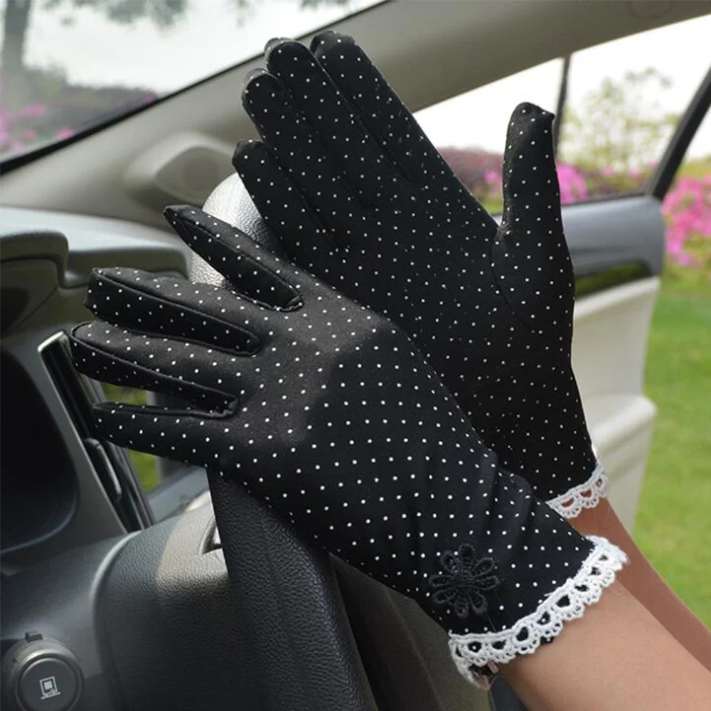 Guantes de retazos de encaje para mujer, protección solar antideslizante, guantes finos cortos de conducción, guantes de etiqueta de punto, moda de