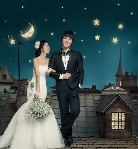 Night Sky Star Brick Roof Photo Backgrounds for Photo Studio Computer Printed Photography Backdrop for Wedding Children CM-5393