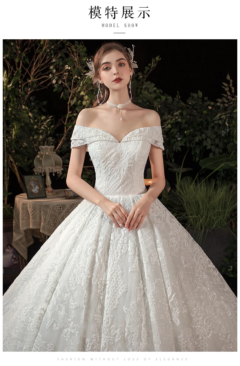 Real Photo Glitter White Luxur Wedding Dresses Long Lace Sequin Royal Train Bride Gowns Princess Church Bridal Dress Custom Made