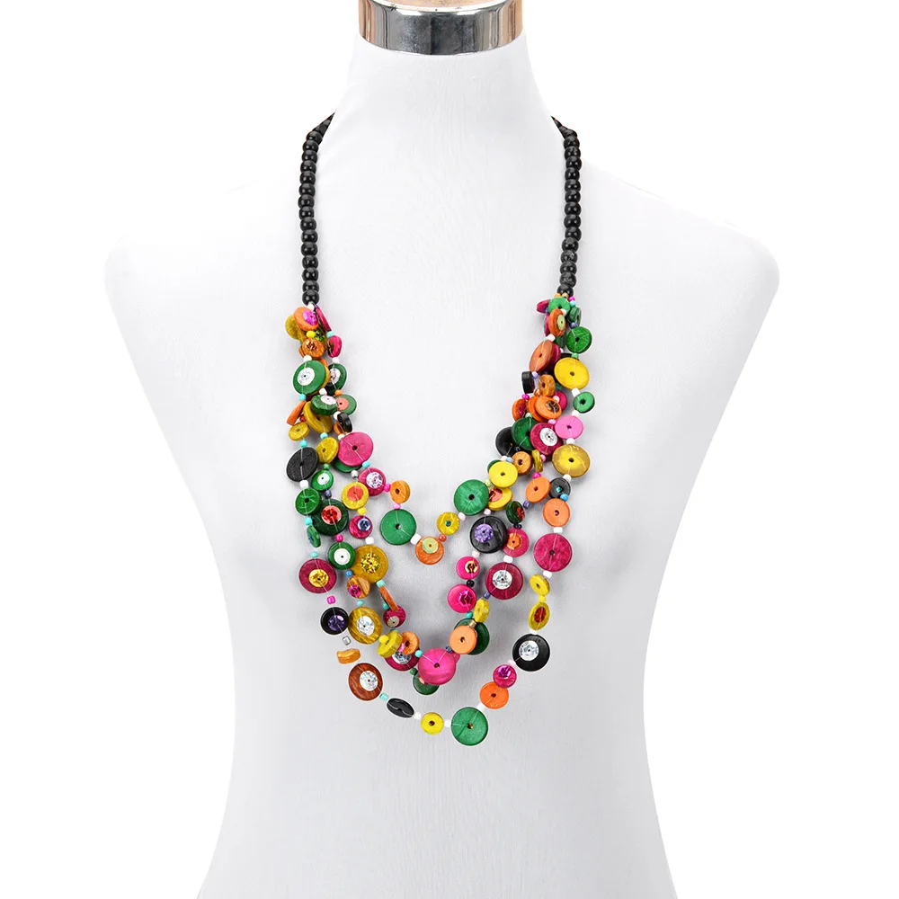 2019 fashion exaggerated long pendant necklace color coconut shell beads woven necklace bohemian new necklace female