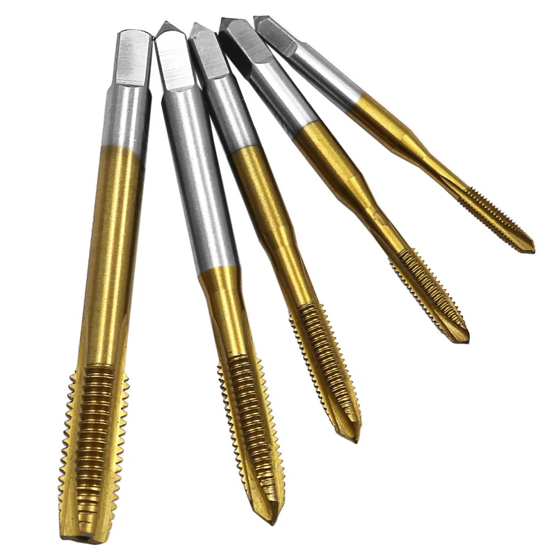 1Pcs/5Pcs ไทเทเนี่ยมเคลือบเกลียวเจาะเมตริก Hss เกลียวเกลียว Screw Tap Spiral Pointed ก๊อก m3 M4 M5 M6 M8