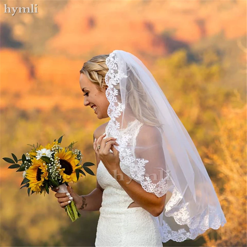 Soft Tulle Bridal One-Layer Elbow Length Wedding Veil Lace With Metal Comb in White , Ivory , Black