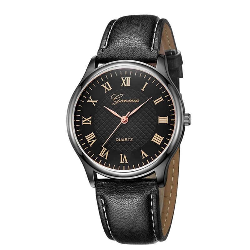 GENEVA Fashion Wristwatch Black Dial Leather Strap Men Waterproof Outdoor Watches Business Quartz Clock Male Relogio Masculino