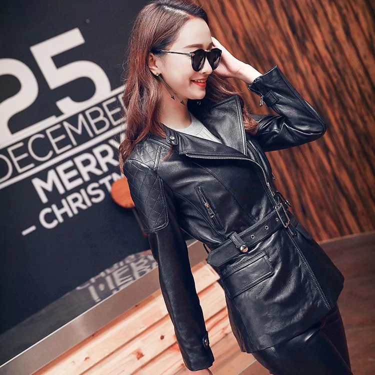 shipping, fashion Free 100% Genuine leather women slim jackets.OL Asian plus size female casual sheepskin jacket Brand