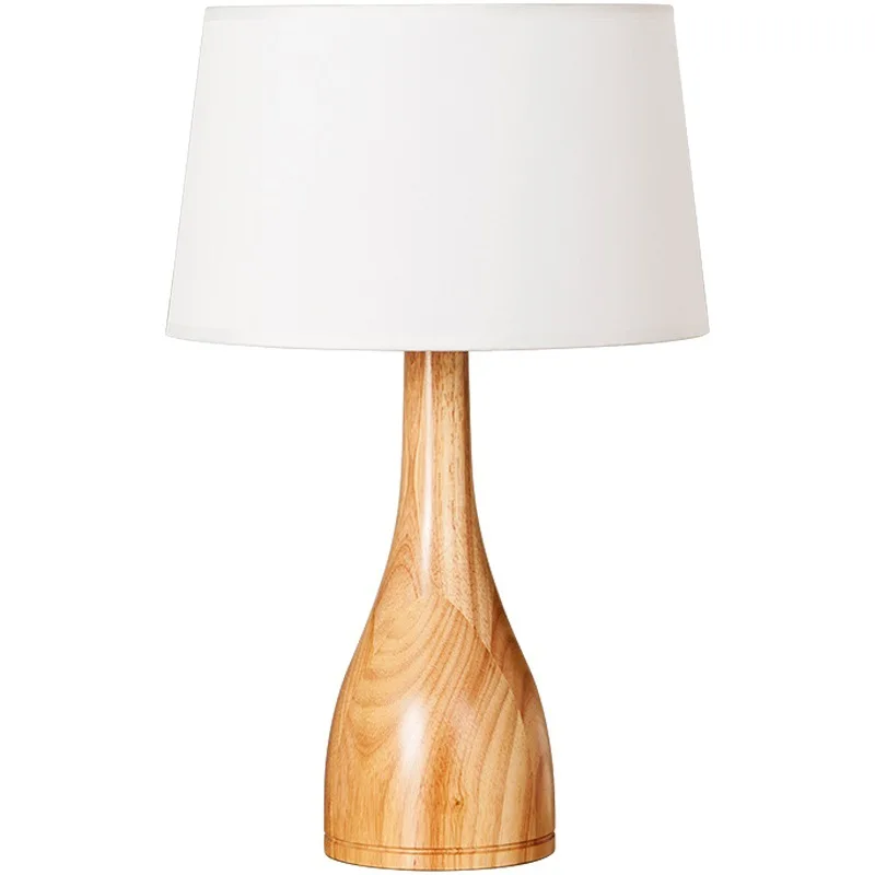 

New Decorative All Solid Wood Tablr Lamp For Bedroom bedside Night Light Creative Linen Lampshade Indoor Lighting