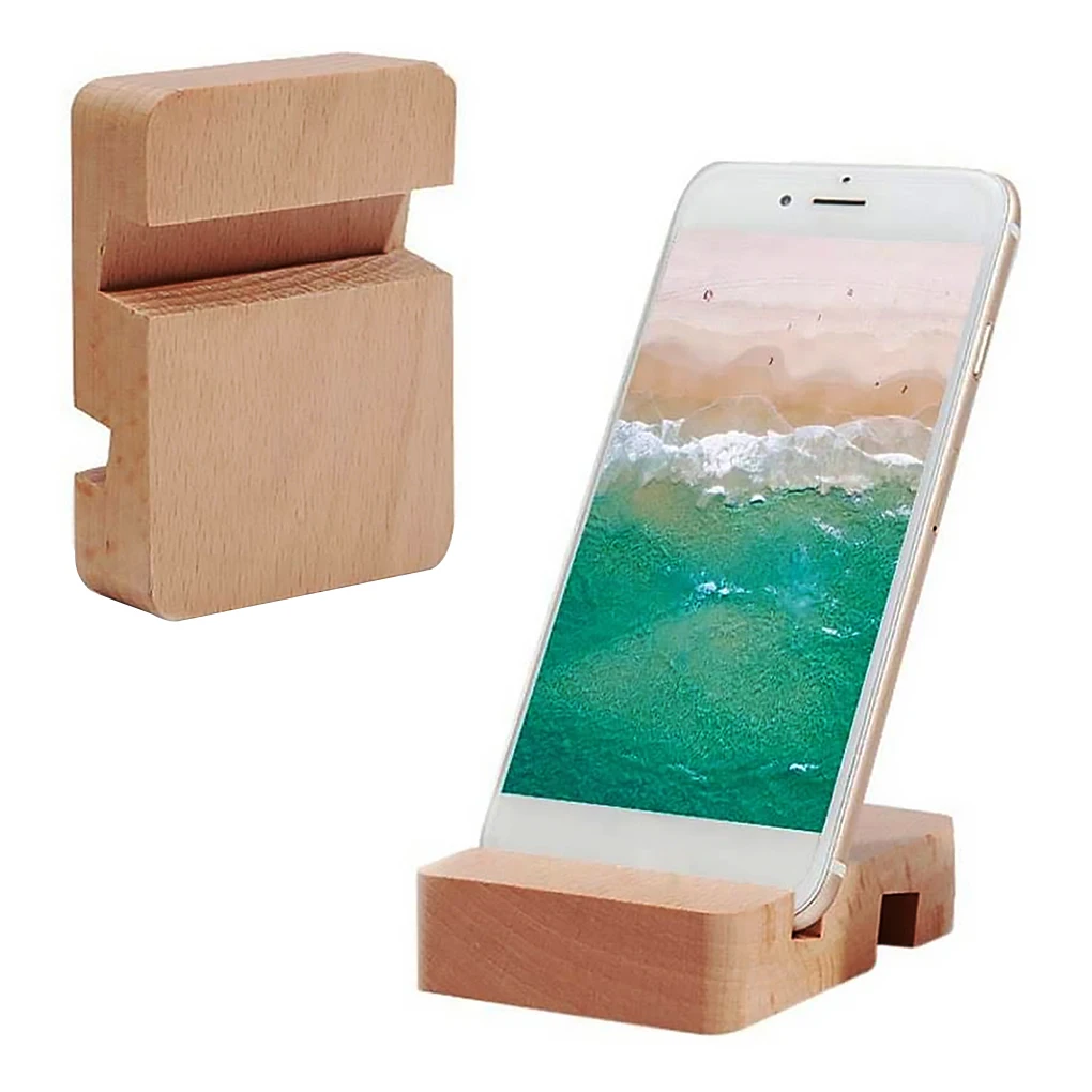 Soporte de madera para teléfono inteligente, soporte portátil ranurado doble, manos libres, soporte Universal para tableta, montaje para viaje de oficina