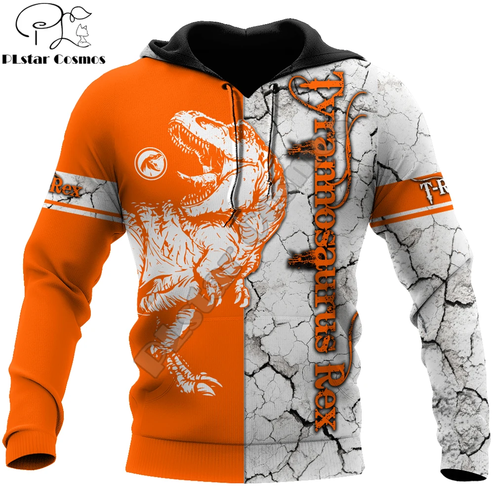 Tyrannosaurus Dinosaur Orange 3D Printed Men Hoodie Autumn and winter Unisex Sweatshirt Zip Pullover Casual Streetwear KJ434