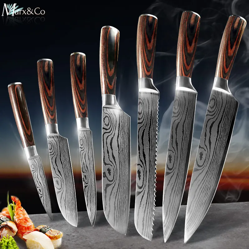 Kitchen Knife Chef Knives 7CR17 440C High Carbon Stainless Steel Damascus Drawing Utility Slicing Santoku Japanese Cleaver