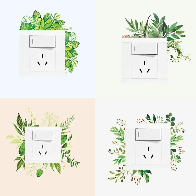 Green Leaf Switch Paste Wall Sticker Socket DIY Creative Beautification Decorative Stick New Waterproof Home Protective Cover