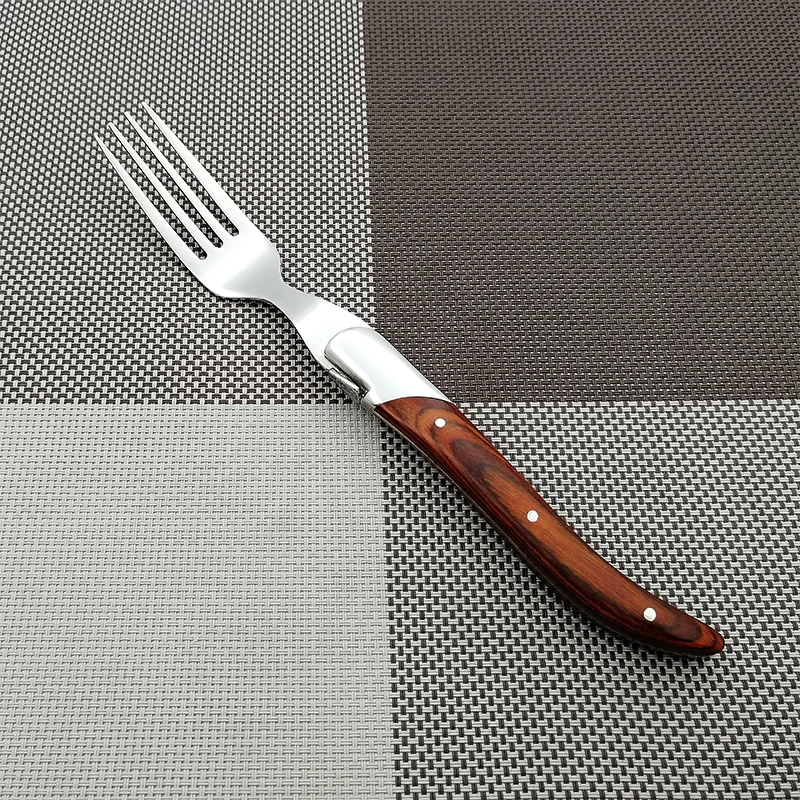 Long Wood Handle Laguiole Dinner Forks Steak Table Fork Wood Cutlery Four Times Dinnerware Set Restaurant Tableware Flatware