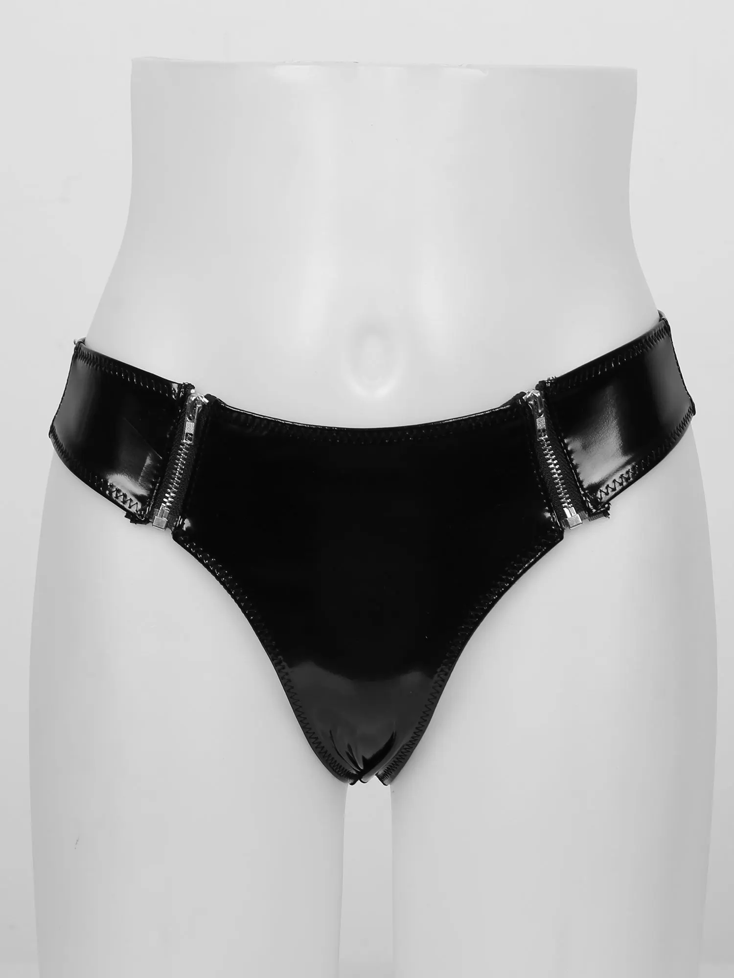 Wetlook Erotic Lingerie Underpants Women Shiny Leather Bikini Briefs Low-waisted Front Zipper Thong Sexy Latex Panties Clubwear