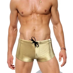 Sexy Mens Shining Swim Briefs Nylon Quick Dry Low Waist Gold Silver Beach Bathing Trunks Fashion Mayo Sport Surfing Board Shorts