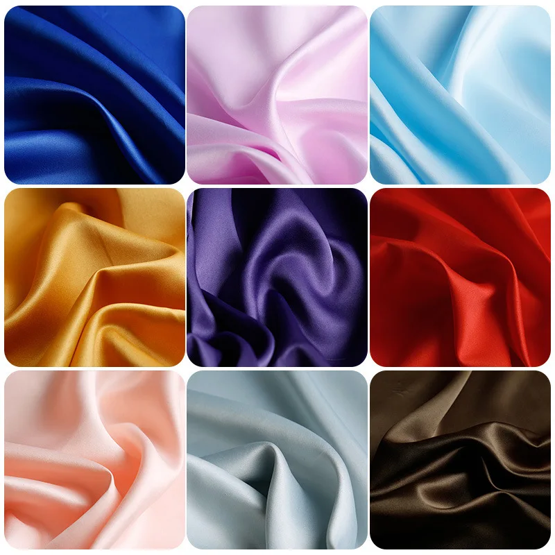 Encrypted Matte Satin Fabric By The Per Meter for Clothing Wedding Dress Skirt Diy Sewing Brocade Blue Sequin Cloth Plain Red