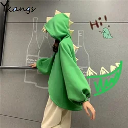 Loose Korean Fashion Harajuku Dinosaur Sweatshirts Women Y2k Kawaii Streetwear Zip Hoodies Gothic Vintage Clothes Jacket Female