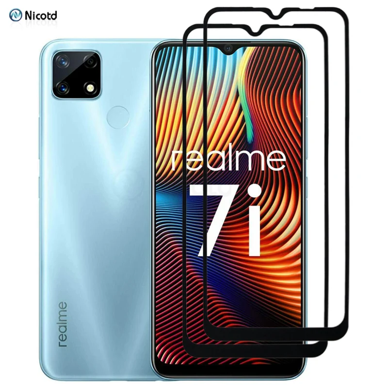 

2Pcs/Lot Full Cover Tempered Glass For OPPO Realme 7i Global 6.5" RMX2193 Full Glue Screen Protector Glass For Realme 7i RMX2103