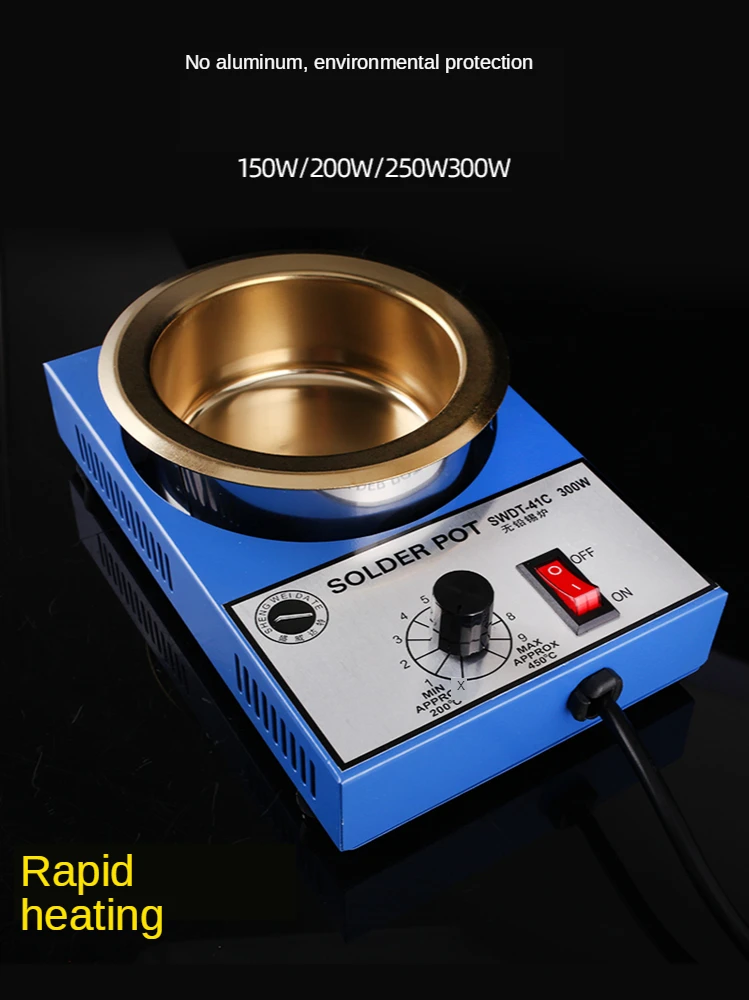 

220V 300W Solder Pot Tin Melting Furnace Thermoregulation Soldering Desoldering Bath 100/80/50/38mm 200~450 Centigrade