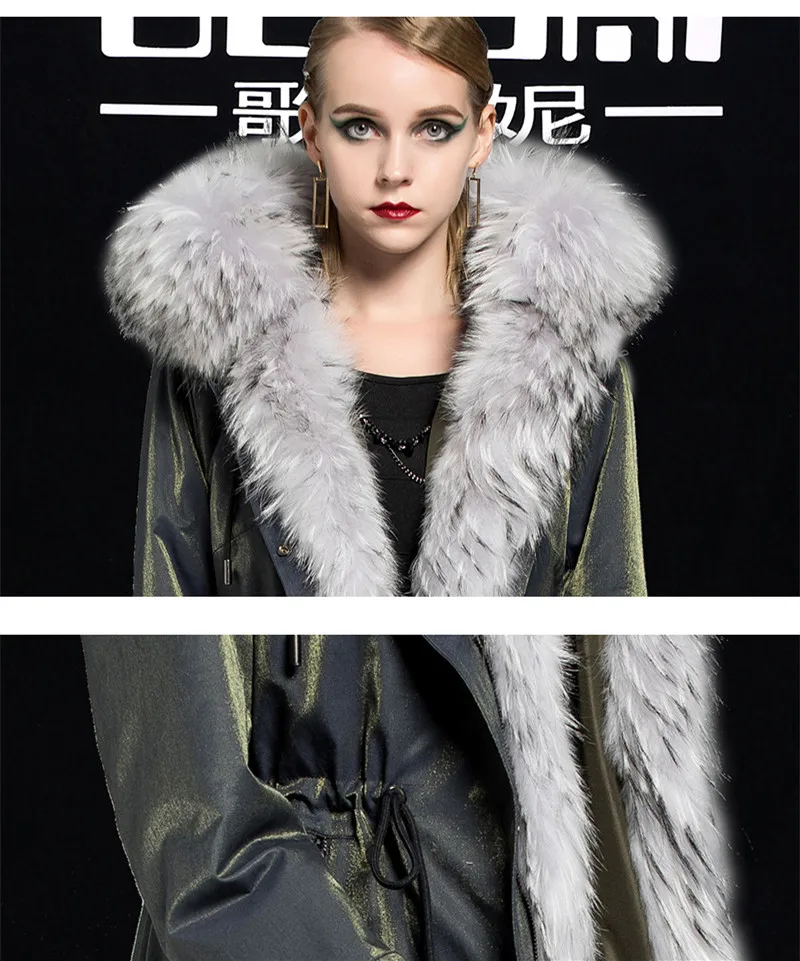 Fur Boollili Real Coat Natural Rabbit Fur Liner Parka Winter Jacket Women Raccoon Fur Collar Long Jackets for Women Overcoat