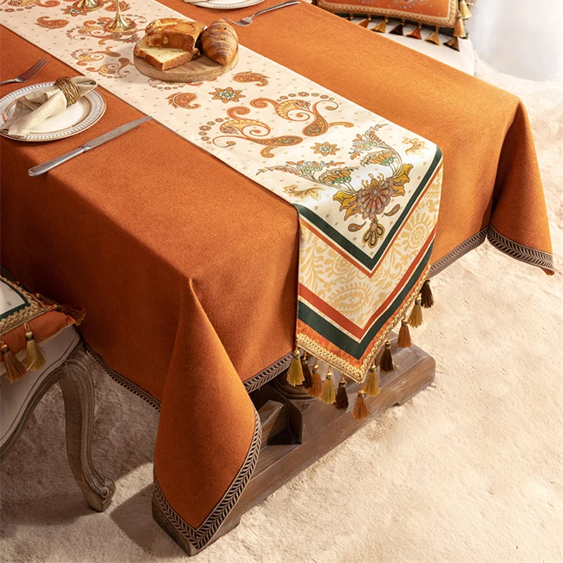 

Retro Table Runner Thickened Wash-free European Classical Pattern Tablecloth Luxury Exquisite Coffeetable Cabinet Cover Cloth