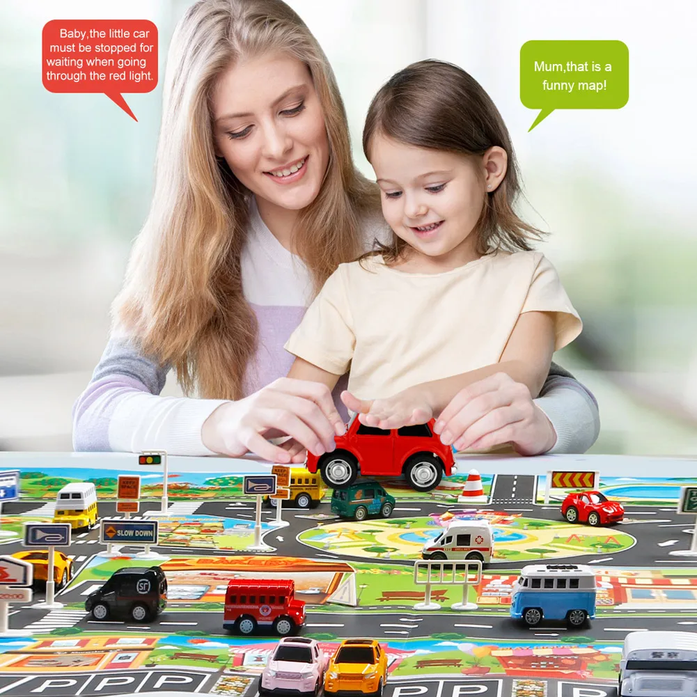 Tapis de jeu imperméable pour enfants, 130x100cm, panneaux de signalisation, modèle de voiture, parking, scène de ville, carte lea, polymères en mousse