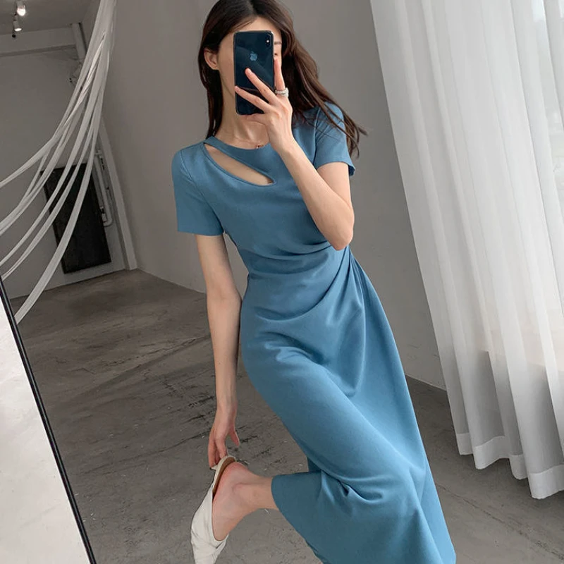 Dresses Womens Hollow Out 3 Colors All-match Old-fashioned Korean Style Slim Summer Colorful Simple Elegant Female 2021 Trendy