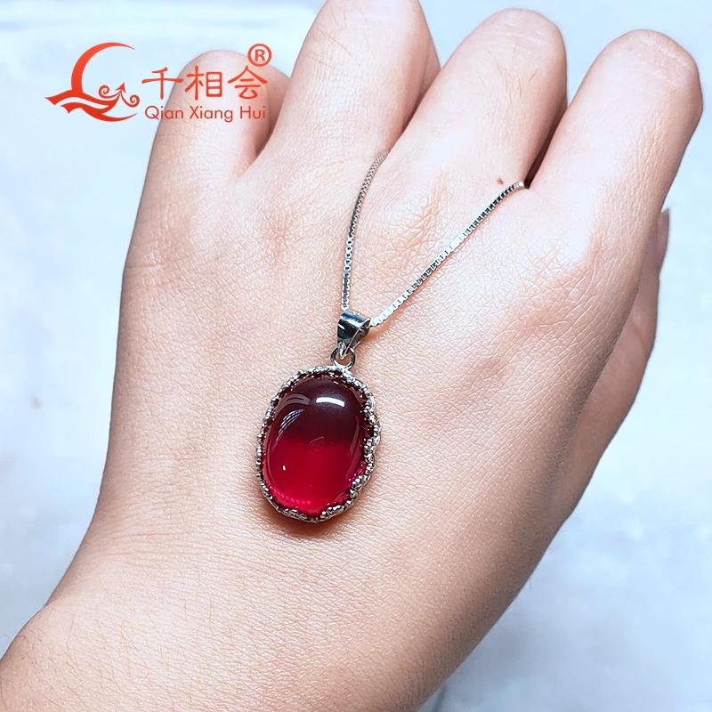 red ruby main stone 925 silver Fashion 23ct 14*19mm oval shape Artificial incushions ruby Jewelry for Pendant Necklace