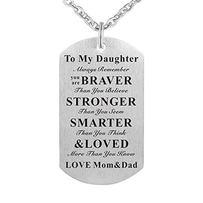 Always Remember You are Braver Than You Believe to My Kids Son Daughter Birthday Gift Jewelry Dog Tag Keychain Pendant Necklace