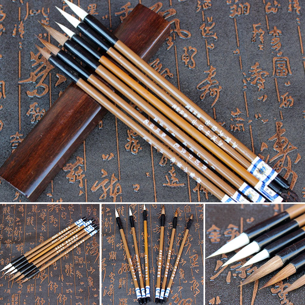 6PCS/Set Wolf Hair Calligraphy Brush Chinese Writing Brush Paint Brush Artist Drawing Watercolor Painting Brushes School Supplie