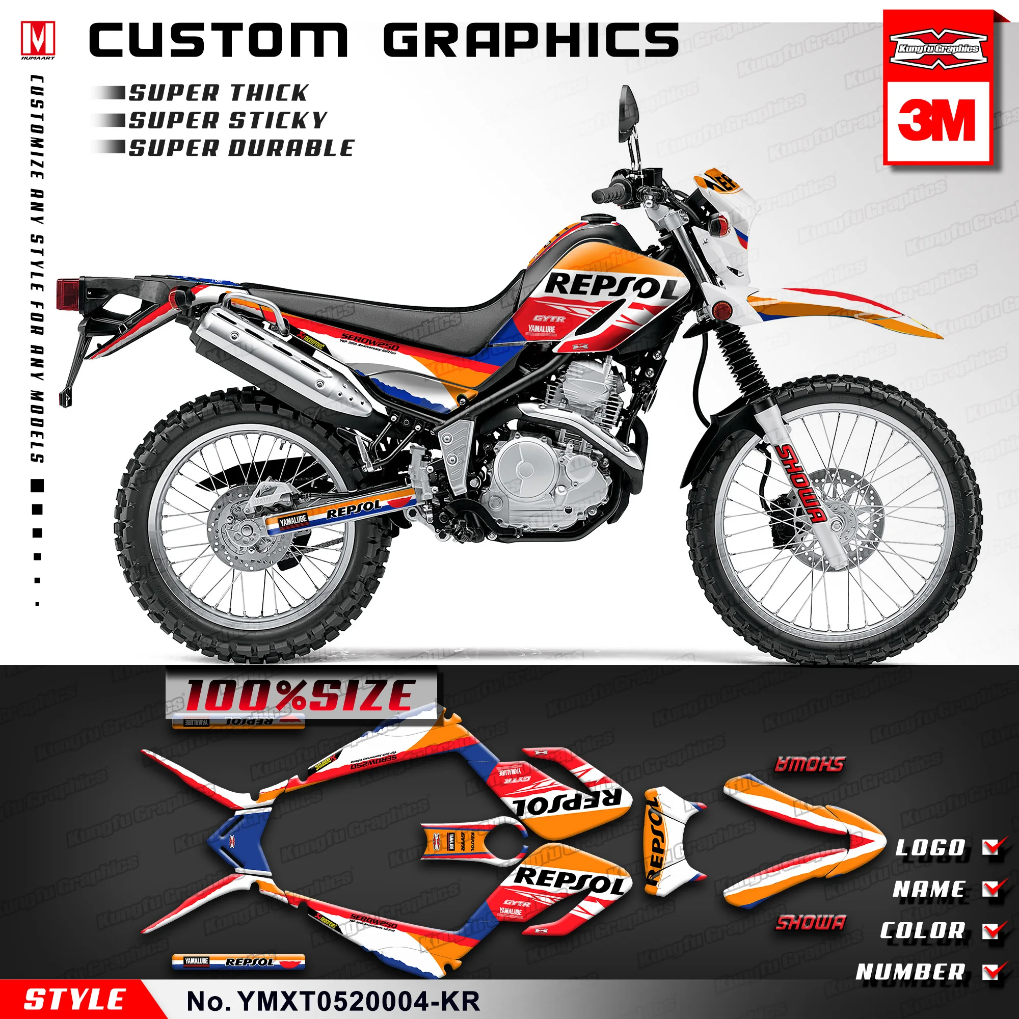 

Набор наклеек KUNGFU GRAPHICS Dirt Bike для Yamaha Serow XT250 XT 250 05 06 07 08 09 10 11 2012-2020, YMXT0520004-KR