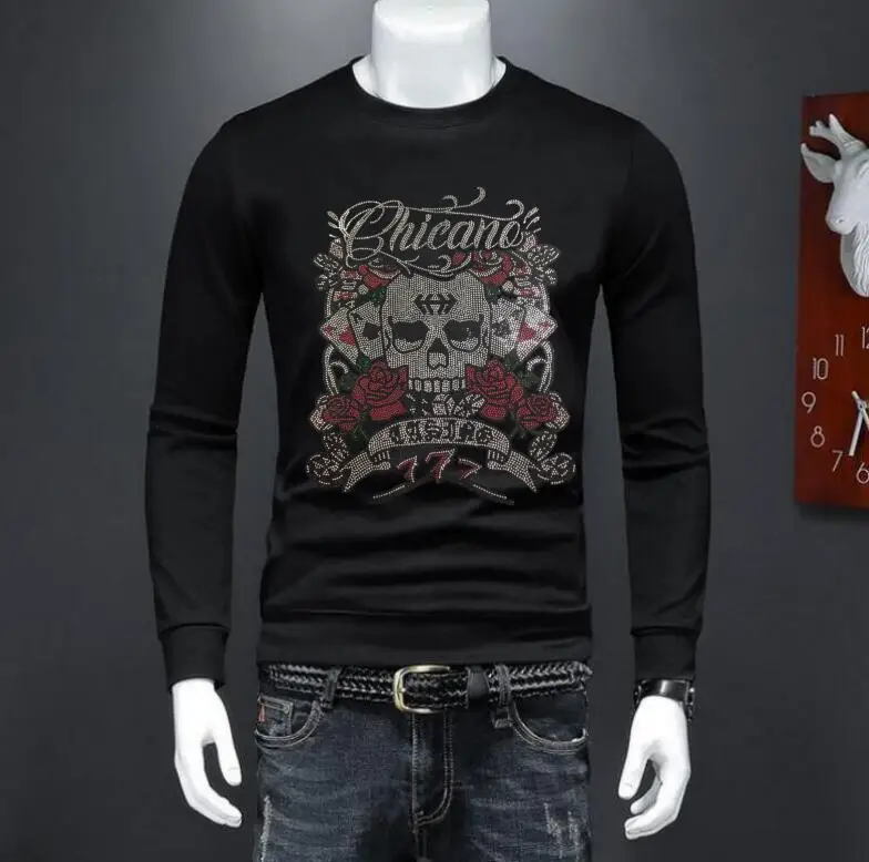 

Flower and skull cool Diamonds Sweatshirt Men Unisex hoodies Hot drill Hip Hop Top Tees Male