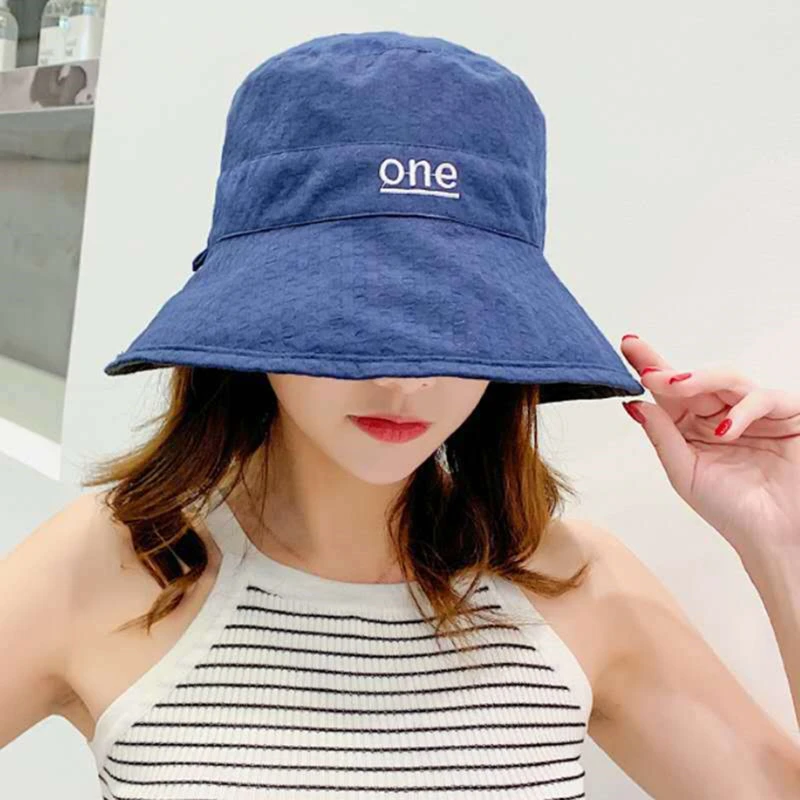 Women Summer Double-Sided Wear Bucket Hat Wide Brim Outdoor Fordable Flat Top Panama Fishermen Cap Lady Travel Beach Visor Hats