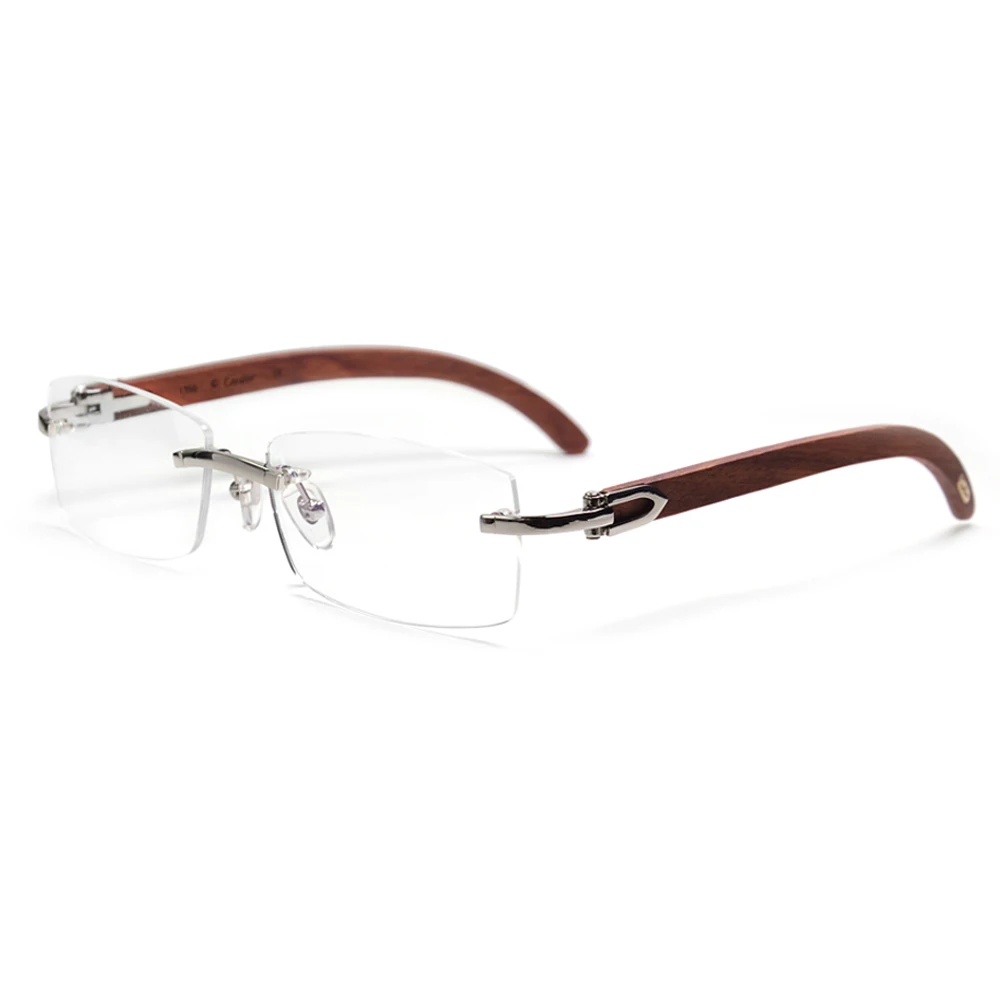 Carter High Quality Original Wood Rimless Eyeglasses Frame for Men Vintage Rectangle Diopter Glasses Flexible Big Head Eyewear