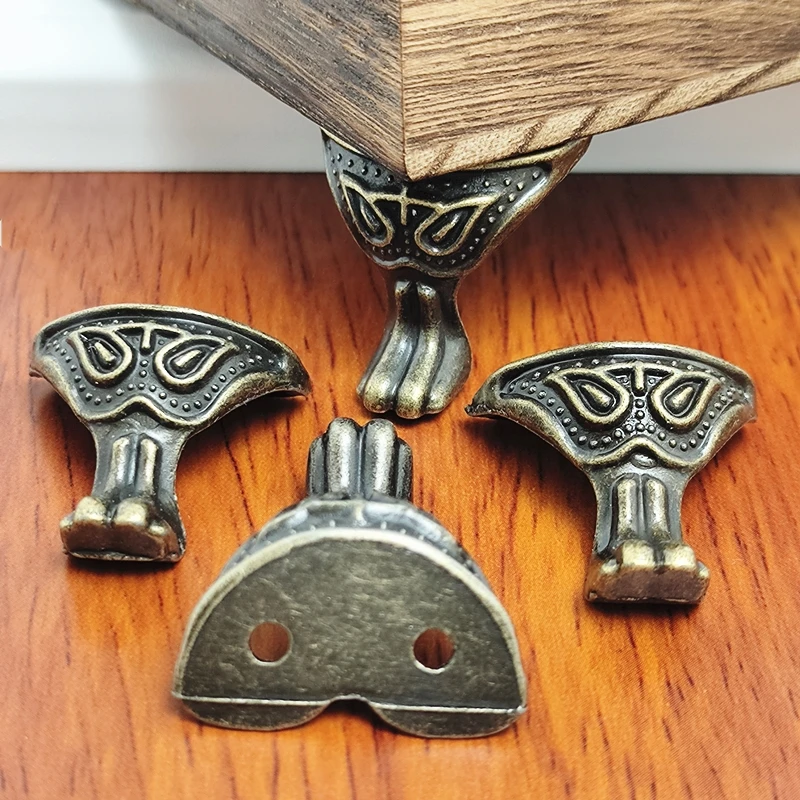 4pcs Antique Brass Jewelry Chest Wood Box Cabinet Decorative Feet Leg Corner Protector Metal Crafts For Furniture Hardware